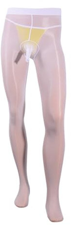 Runhomal Herrenstrumpfhosen Durchsichtig Leggings Seidenstrümpfe Bulge Pouch Transparent Stützstrumpfhose Sexy Unterwäsche Bodystocking Weiß M