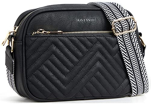 ICOBES Gesteppte Umhängetasche für Damen, veganes Leder, kleine Schulterhandtaschen mit breitem Riemen, modische Tragetasche für Damen, Schwarz