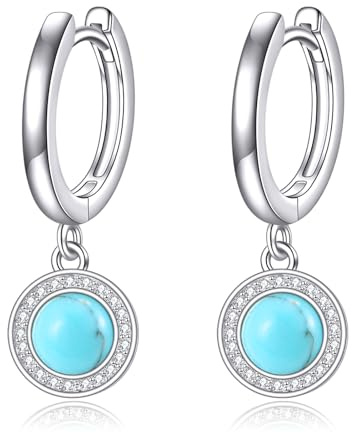 POPLYKE Hoop Earrings for Women | Sterling Silver Hoop Earrings Turquoise Jewelry Gift for Girls