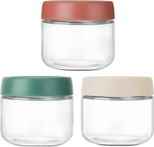 Lot de 3 bocaux en verre de 283,5 g, bocaux d'avoine de nuit avec couvercle à vis hermétique, vinaigrette, nourriture pour bébé, collations pour enfants, céréales, lait, légumes et fruits, salade de