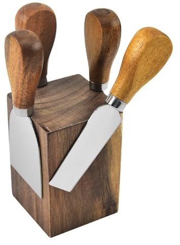 Bafnsiji 4Pcs Cheese Knife Set, Fourchette à Fromage en Acier Inoxydable, Couteau à Fromage en Acier Inoxydable avec Manche en Bois, Couteaux à Fromage et Support magnétique en Bois