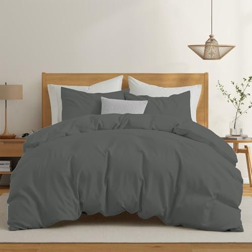 Dreamzie Bettwäsche 200x200 Baumwolle - Dunkelgrau - Bettbezug 200x200 und 2X Kissenbezug 80x80 cm - Oeko-Tex Zertifiziert - Bettwäsche-Sets 3teilig