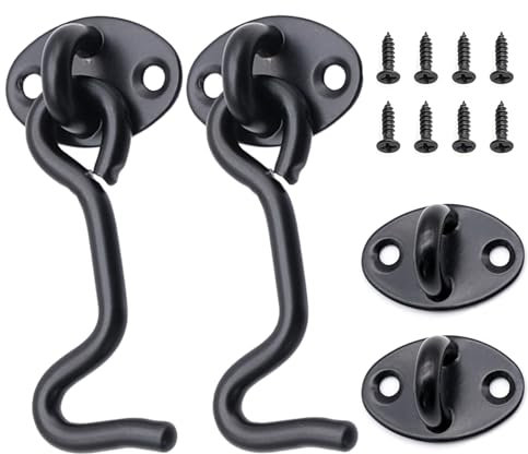 Gancio Porta e Finestra, 2 Pezzi 75mm Chiusura Chiavistello in Acciaio Inossidabile, Nero Ferma Persiane con Viti per Legno, Giardini, Porte da Garage