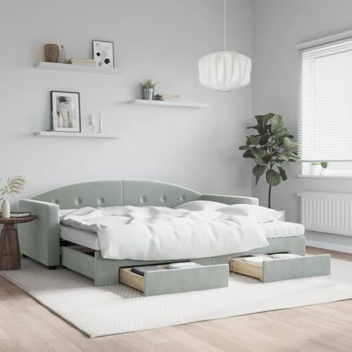 Sufrk Tagesbett Ausziehbar mit Schubladen Hellgrau 90x200 cm Tagesbett Ausziehbar Bett Mit Stauraum Bett Zum Ausziehen Bett Mit Schubladen Samt - 3197373