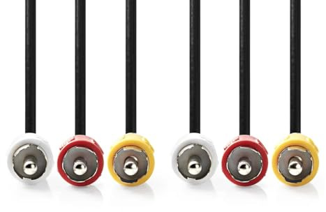 NEDIS Câble vidéo composite - 3 fiches RCA - 3 fiches RCA - Nickelé - 480p - 2 m - Rond - PVC - Noir - Étiquette