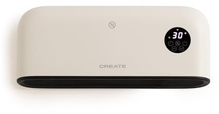 CREATE/WARM WALL PRO/Calefactor de pared o suelo con WiFi blanco roto/Control desde la app, hasta 20m², detección de ventanas abiertas, interruptor antivuelco, 3 modos, pantalla LCD, 2000W