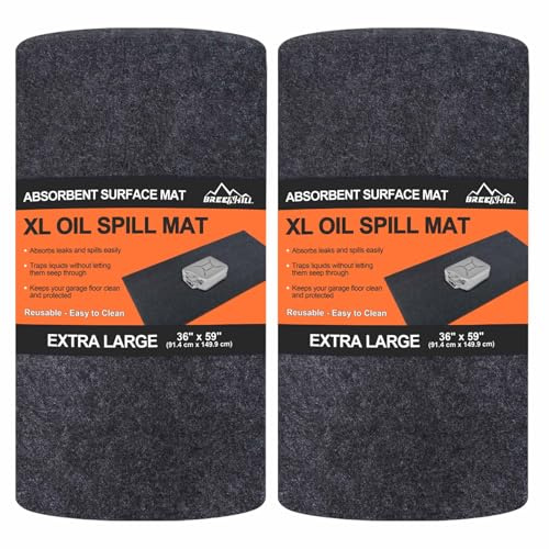 BREENHILL XL Oil Spill Mat (36 x 59)(2-Pack), Premium Absorbent Oil Pad, Reusable, Washable,Waterproof Backing Contains Liquids, No Soak Through,Protects Garage Floor Surface