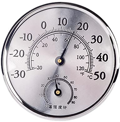 jiingekk Compteur de température et d'humidité pour intérieur - Support mural analogique - Thermomètre hygromètre avec trou de suspension - Argent