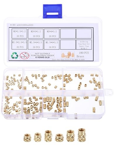 QUARKZMAN 180 Stück M2 M2,5 Gewindeeinsatz 3D Druck Einpressmutter Messing Gewindemutter Einschmelzgewinde Threaded Inserts für Kunststoffschale