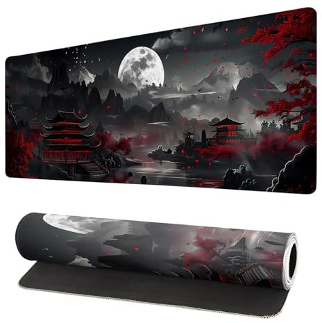 LeKuni Grand Tapis De Souris Gaming XXL - 900X400 mm - Gamer Mouse Pad avec Coutures sur Les Bords - sous Main Bureau - Accessoire Bureau, Base en Caoutchouc Antidérapant Surface (Lac Nuit)