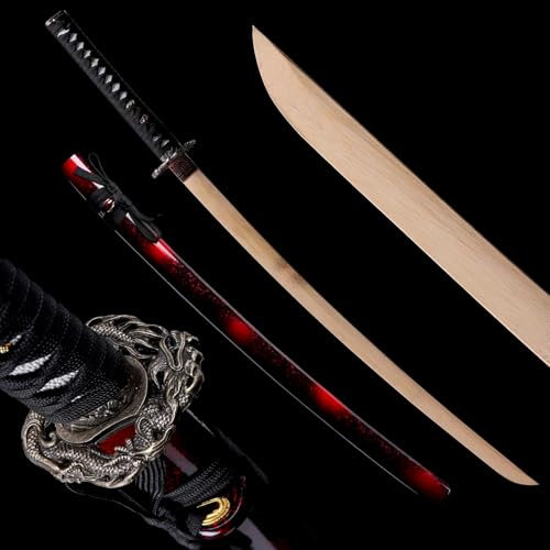 HJHUUA Samurai-Schwert aus Bambus,Japanisches Katana aus Holz mit Lackscheide aus massivem Holz,handgefertigtes Bokken als Geschenk,Dekoration,Kendo-Training,Ausstellung,Cosplay,Requisite – 103 cm