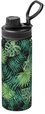 Kfjghhl Bouteille d'eau isotherme en acier inoxydable transparent motif feuille de palmier pour sport, gym, voyage, camping, randonnée, hydratation