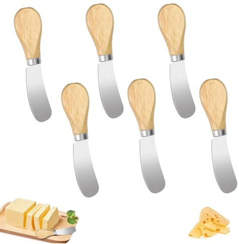 XINTANGXIA 6 Pezzi Spalmatore per Burro Coltelli Spalmatori Di Formaggio in Acciaio Inossidabile con Manico in Legno Coltello da Burro per Marmellata di Pane Cheesecake Gelato