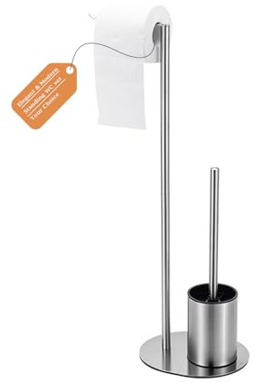 diceevil Soporte Papel Higienico con Escobillero, Independiente Portarrollos de Papel Higienico, Porta Rollos de Papel Higienico Acero Inoxidable sin Necesidad de Taladrar para Baño (Plata Cepillada)