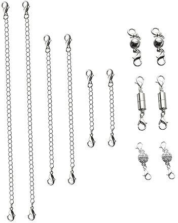 FONDOTIN 1set Buckle Necklace Extension Chain Jewelry Making Supplies for Necklaces and More Silver Fastening Tail Chain for Home Store Use
