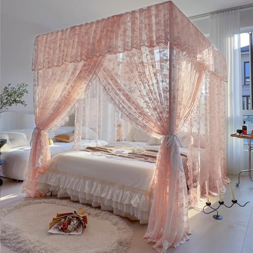 Zanzariera Letto Quadrata, Zanzariera per Letto Matrimoniale, Trasparente Tenda Letto Pizzo Zanzariere Tenda, Decorazione da Principessa Jade 150 x 200cm