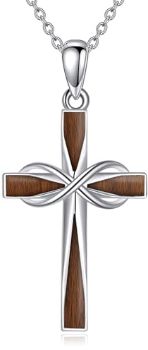 ONEFINITY Holzkreuz Kette 925 Sterling Silber Unendlichkeit Kreuz Anhänger Kette religiöser Schmuck Geschenke für Damen Herren