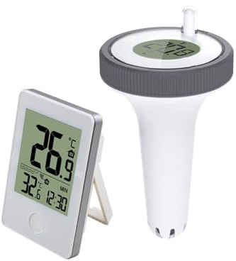 TIEOAXFT Termometro Galleggiante Wireless for Piscina, Interno ed Esterno, for Piscine, vasche da Bagno, Spa, acquari, Monitor della Temperatura, Orologio.