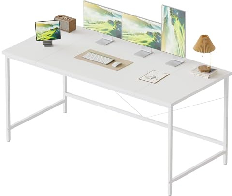 Mericonia Basic Computer Desk, 3 pieces Desktop, 140x50cm, White | Office Desk with Simple design, industrial style, Modern PC Desk for Home & Office, Easy Assembly