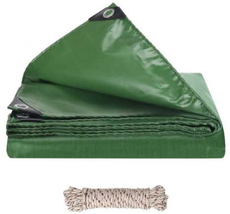 Fairblo 2 x 1m Tarpaulin Waterproof Heavy Duty with Rope 440g/m² Thicken Waterproof Tarps PVC Green Tarpaulin with Eyelets Tarp Sheet Cover for Outdoor Garden Furniture Camping Chicken Coop