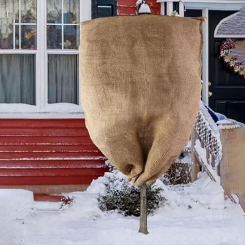 Jotekonoby Frostschutzabdeckung für den Winter – Jute-Pflanzenschutz mit Reißverschluss und Kordelzug, atmungsaktiver Kälteschutz für den Außenbereich für Gartenpflanzen (80 x 120 cm)