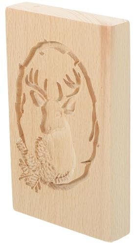 Cabilock Moule à Biscuits en Bois Naturel 13X8X2 CM Motif Renne de Noël Sculpté Presse à Biscuits 3D pour Pâtisserie Festive Outil de Cuisson
