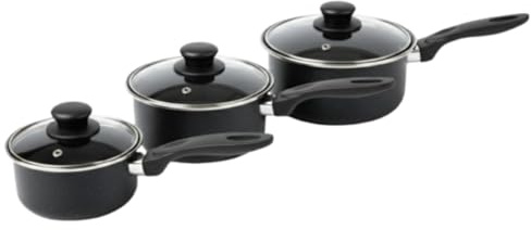 Reldor Saucepan Set of 6 Piece – 16/18/20 cm Carbon Steel Pots with Tempered Glass Lids, Durable Non-Stick Interior, Even Heat Distribution, Microwave & Dishwasher Safe, Oven Safe Cookware