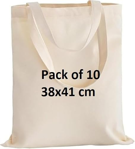 Natural Cotton Canvas Tote Bags (Pack of 10) – Reusable Shopping & Grocery Bags, 15 x 16 Inches, 5.5 oz, Eco-Friendly, Washable & Durable, Blank Tote for Printing & Everyday Use