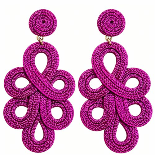 MAJALE Pendientes Color Mujer Largos Flamenca - Ligeros, Boda, Fiesta, Ocasiones Especiales - Aros Pasamaneria Estilo Cordón de Seda