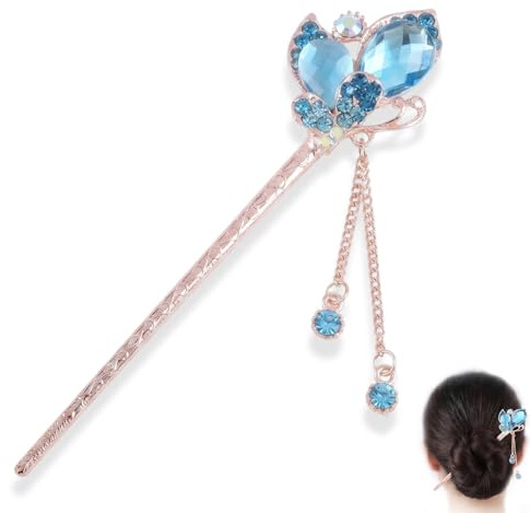 Épingle à Cheveux Papillon Forme, Baguette Coiffure Femme, Broche Cheveux en Forme de Papillon, Accessoire Coiffure pour Cheveux Longs, Déco Party et Mariage, Bleu