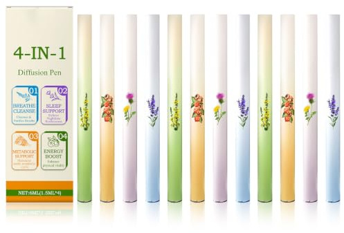 Avvchuy 12Pcs Diffuser Pen, Pocket Sized Inhaler Purifier Stick Blend Set with Dandelion Lavender Mint and Mullein