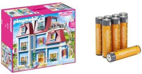 PLAYMOBIL Dollhouse 70205 Mein Großes Puppenhaus, Mit funktionsfähiger Türklingel, Ab 4 Jahren + Batterien: Amazon Basics Pack of 8 x AAA
