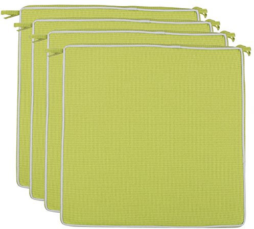 Brandsseller Set de 4 Cojines de asiento 40x40x4 cm – Cojine para silla repelente al Agua y las Manchas con Cintas de Sujeción y Ribete – interior y exterior – Cocina,Terraza, Jardín – Verde