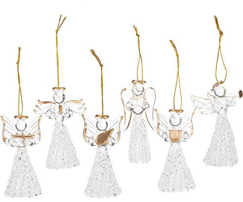 Sea Team Ciondolo Angelo in Vetro Trasparente per la Decorazione dell'albero di Natale, dorato75 mm / 2,95 Pollici, Set di 6 (Oro)
