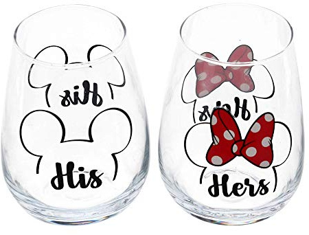 DisneyHis andHers Mickey & Minnie Outline Stemless Glass Set of 2