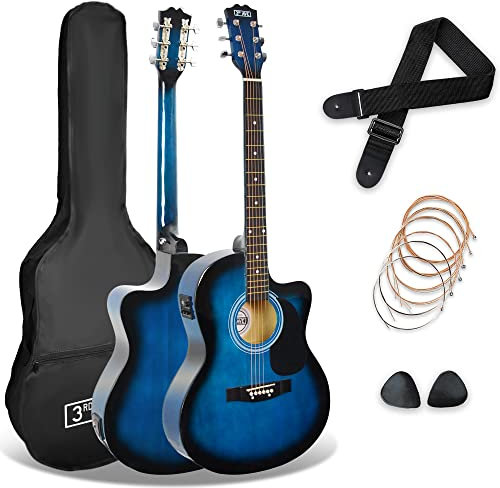 3rd Avenue Pacchetto con chitarra elettro-acustica cutaway 3rd Avenue di dimensioni standard 4/4 livello beginner, accordatore incorporato ed equalizzatore – Blu