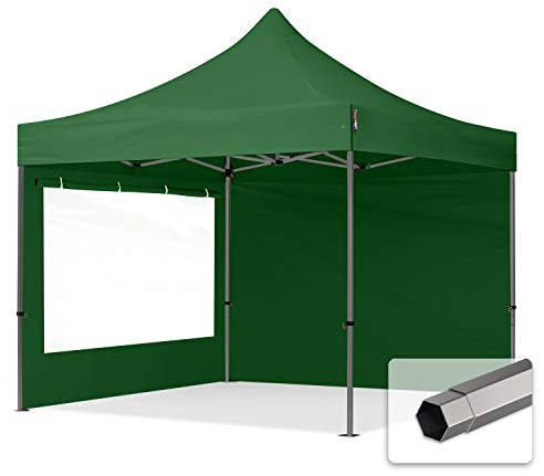 TOOLPORT Faltzelt Faltpavillon Pavillon 3x3m - mit 2 Seitenteilen (Panoramafenster) Premium Dach Partyzelt grün