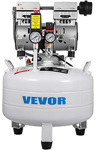 VEVOR Compresseur d’Air sans Huile Compresseur Silencieux à Air Comprimé Compresseur Outil d’Atelier pour Réparations Domiciliaires, Gonflage de Pneus (30L 850W, Électrovanne)