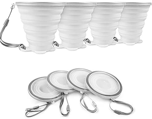ddLUCK Gobelets Pliables en Silicone, Camping Randonnée Réutilisable Tasse | Lot de 4, 260ml Capacité, Translucide, sans BPA, avec Couvercle d'étanchéité en Plastique, pour Voyage Pique-nique Bureau