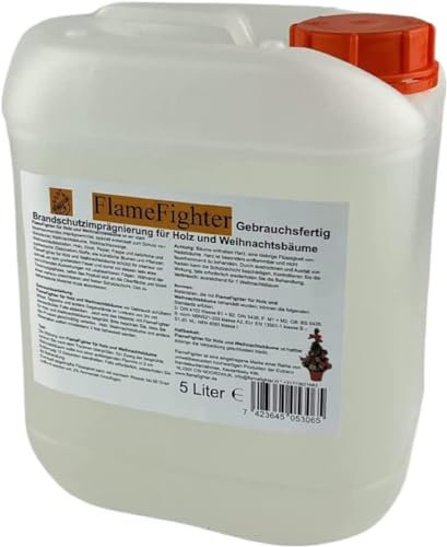 FlameFighter - 5 Liter Brandschutzimprägnierung für Weihnachtsbäume, Papier und Holz - Brandschutzmittel - Brandausbreitungstest bestanden - Brandschutzklasse 1 - DIN 4102 B1 möglich