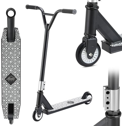 SPORTANA® Stunt Scooter ab 6 Jahre für Kinder & Erwachsene Schwarz ABEC 7 Kugellager Rollen 360° Y-Lenker Grip-Deck Trick Roller Cityroller
