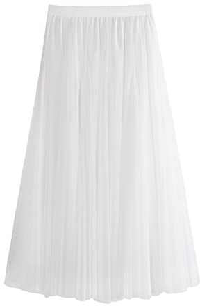 iyoimono Damen Tüllrock Falten Rock Höhe Taille A Line Mesh Freizeit Fashion Skirt Spitze Rock Midi Plisseerock Lässig Frühlingsrock