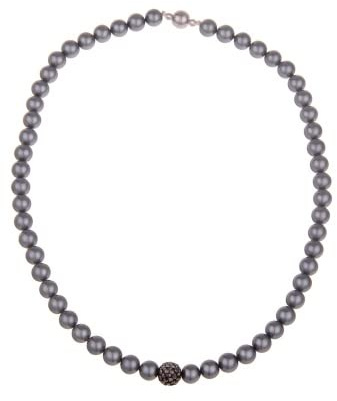 Leslii Damen-Kette Perlen-Collier kurze Perlen-Kette Glitzer Strass-Kugel Magnet-Verschluss (Grau)