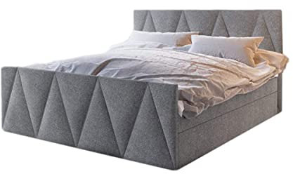 PAMIR-Möbel Designer Bett mit Bettkasten Mila | Boxspringbett mit Bonell-Matratze, 2 Bettkästen mit dekorativen Knöpfen im Kopfteil | Gesteppte Kopfstütze (180 x 200 cm, Grau)