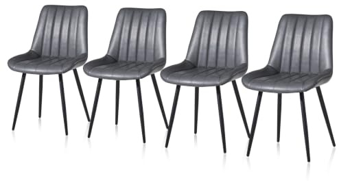 TUKAILAI Esszimmerstühle 4er Set Kunstleder Polsterstuhl mit Metallgestell | Polsterstühle mit Ergonomischer Rückenlehn,bis 150kg Belastbarkeit,Küchenstuhl für Esszimmer und Wohnzimmer Restaurant (Grau)