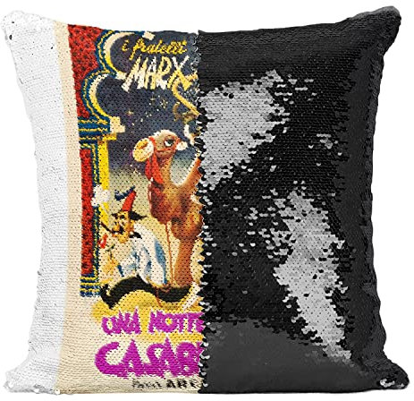 Fabulous Kissen mit Paillettenbezug Schwarz Eine Nacht in Casablanca Vintage italienisches Filmplakat