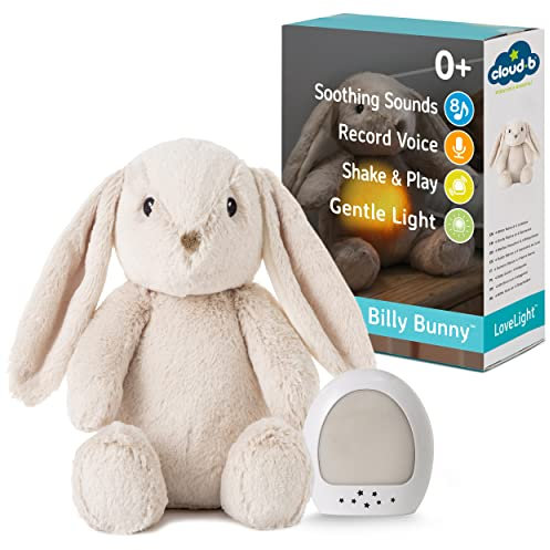 Cloud b peluche musicale avec veilleuse, bruit blanc, enregistrement vocal & recharge USB-C | 8 sons apaisants, minuterie arrêt auto & volume réglable pour bébé | Billy le Lapin