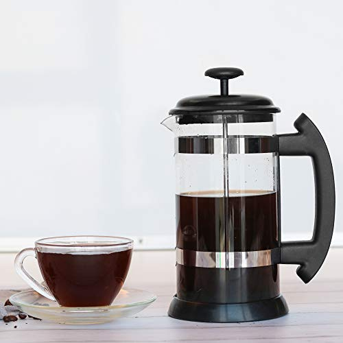 8 Cups Coffee Press Cafetiere, French Press Coffee Maker for Filter Coffee Loose Tea and Milk Froth, Black Stainless Steel Borosilicate Glass, 1000ml, 34oz