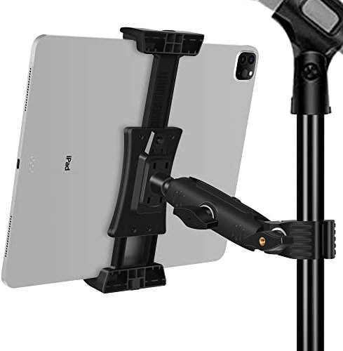 Peastrex IPad Halter für Mikrofonständer Tablet Handyhalterung Mikrofon Notenständer verstellbar drehbar mit Supergriffklemme für iPad Pro 12,9 Air Mini, Android, 4 bis 13,5 Zoll iPhones Tablets
