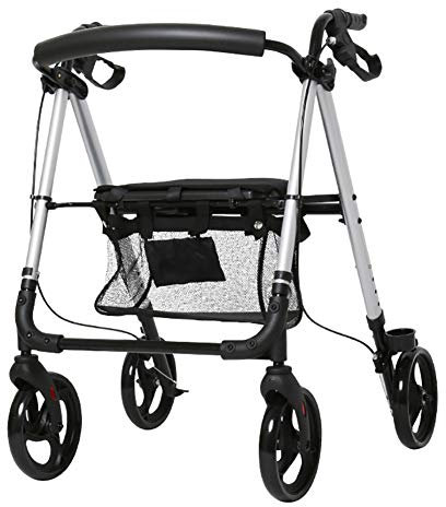FLBT Rolling Walker-Handwagen für Senioren, zusammenklappbar, mit großen 6-Zoll-Rädern und Sitz, Leichter aufrechter Tritthilfe, geländegängig, Silber Needed